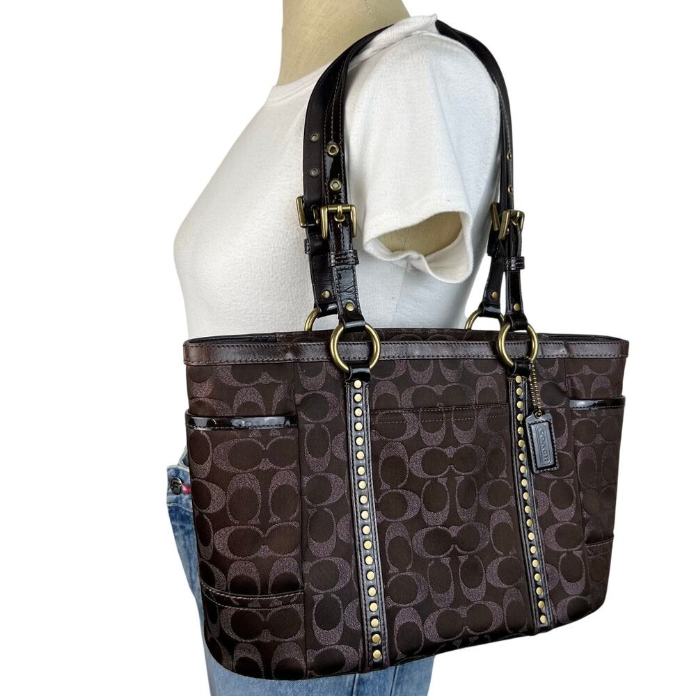 Vintage Y2K Coach Brown Lurex Studded Signature Monogrammed Rivets Handbag Purse
